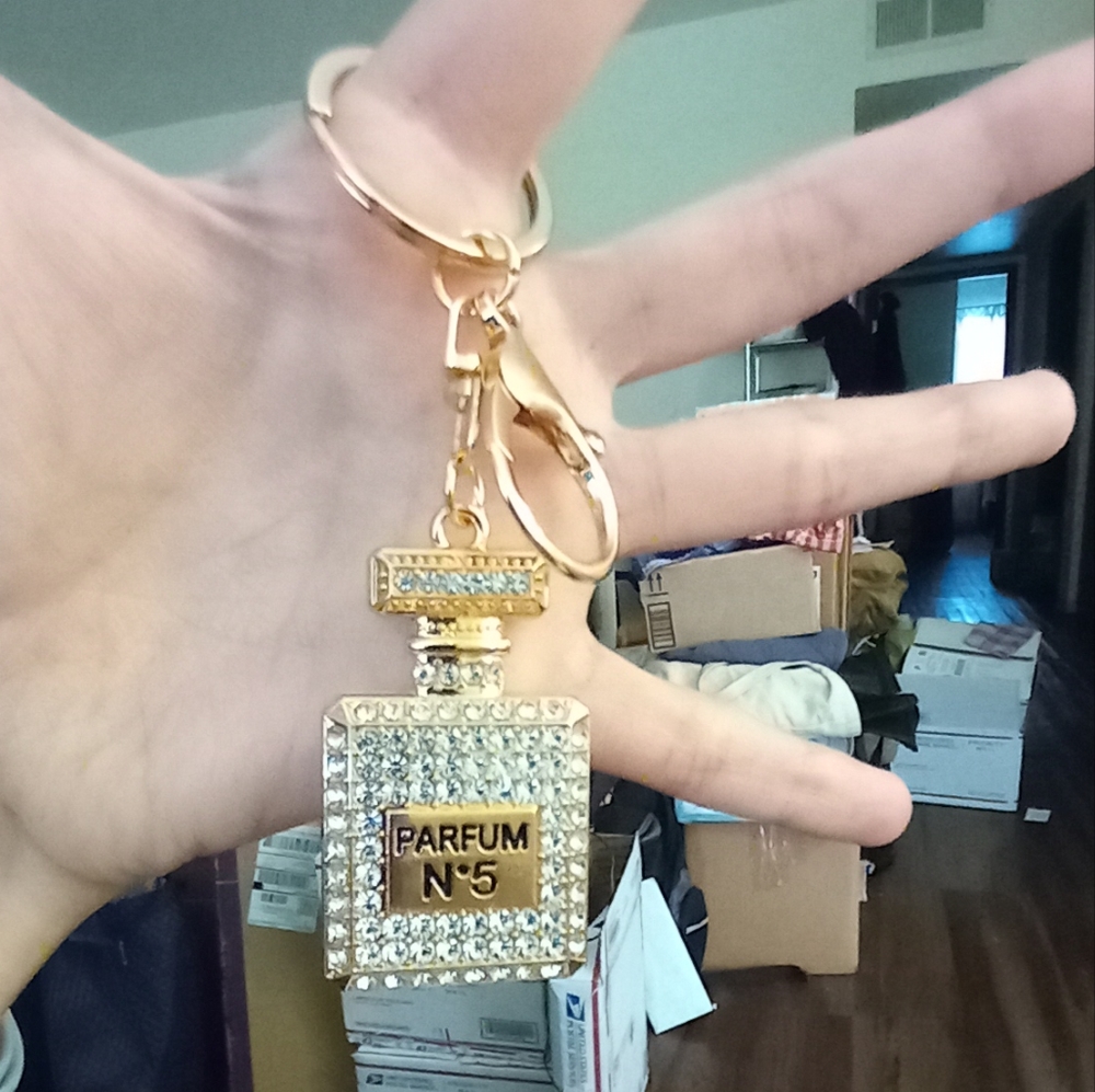 Perfume Bottle ClearWhite/Gold Bag Charm/Keychain - Picture 5 of 10